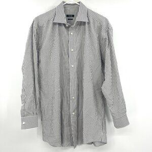 Zanella Made in Italy Gray Striped 100% Cotton Button Up Shirt Men's 17.5"